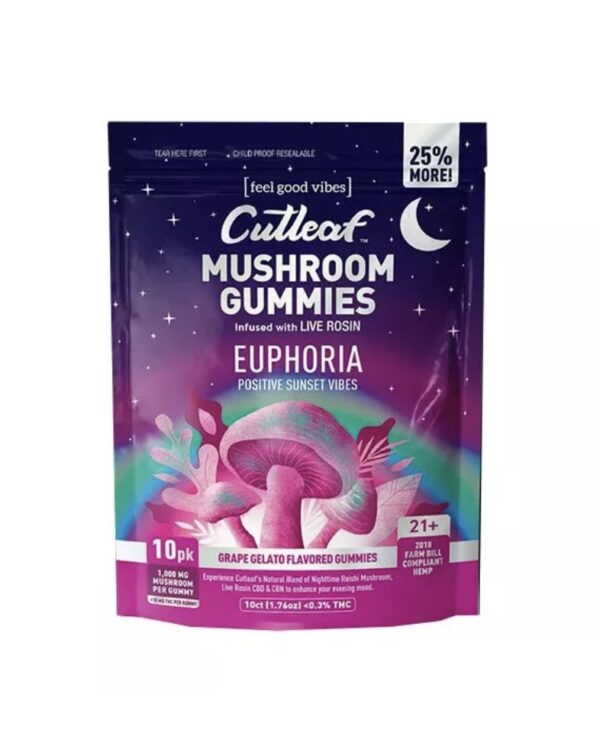 CUTLEAF EUPHORIA LIVE ROSIN MUSHROOM GUMMIES 1000MG 10CT - Image 3