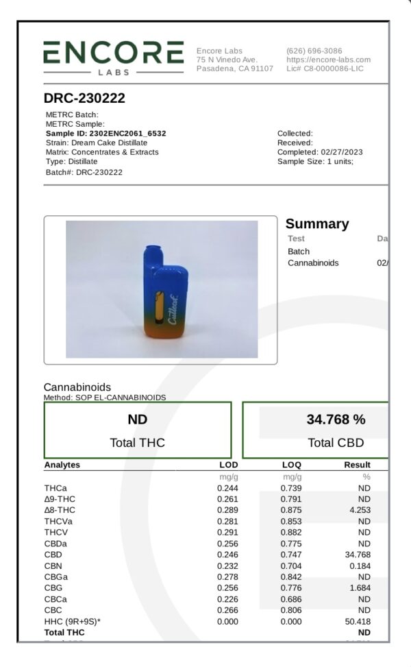 Dream Cake Indica Cutleaf Live Rosin Disposable Vape 5G - Image 2