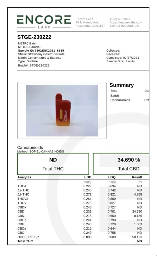 Strawberry Gelato Indica Cutleaf Live Rosin Disposable Vape 5G - Image 2
