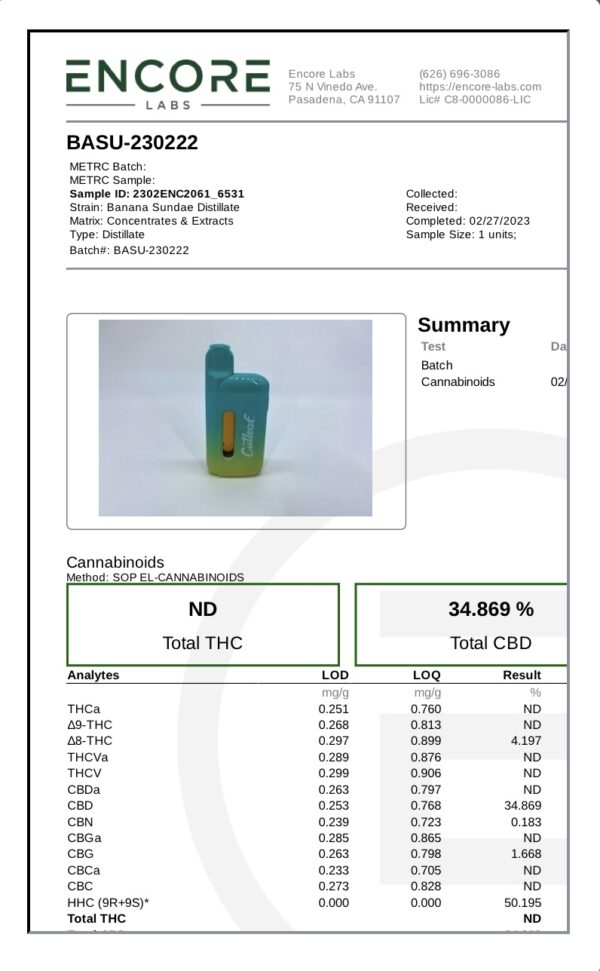 Banana Sundae Sativa Cutleaf Live Rosin Disposable Vape 5G - Image 2